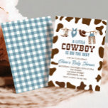 Invitación de Baby Shower de Western Cowboy Blue P<br><div class="desc">¡Un pequeño vaquero está en camino! Oeste Cowboy temática ducha de bebé con manteca azul.</div>