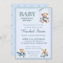 Invitación de Baby Shower de Whimsical Boy Teddy B