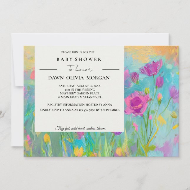 INVITACIÓN DE BABY SHOWER DE WILDFLOWER BABY FLORA (Anverso)