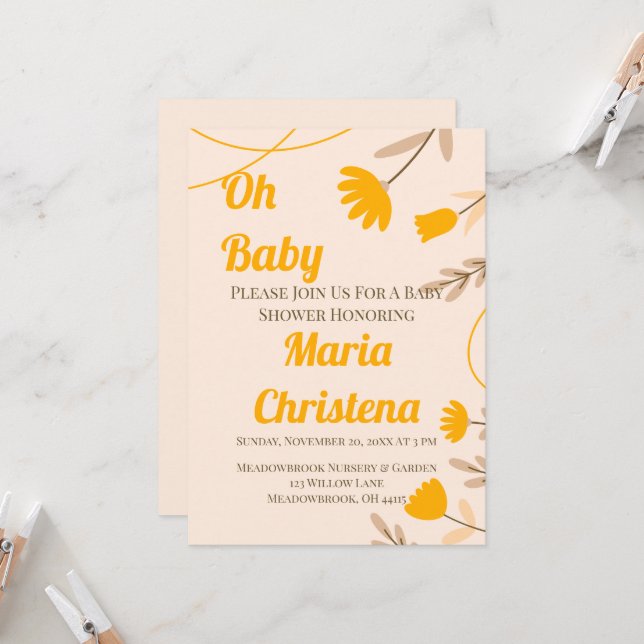 Invitación de Baby Shower de Wildflower Peach (Anverso/Reverso In Situ)