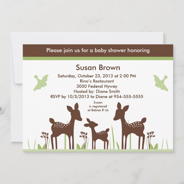 Invitación de Baby Shower de Willow Deer tan linda (Anverso)