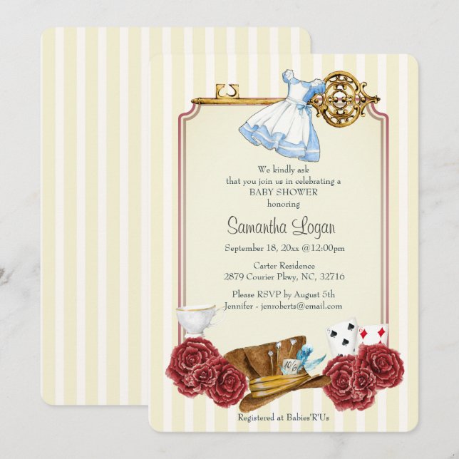 Invitación de Baby Shower de Wonderland Alice Clas (Anverso / Reverso)