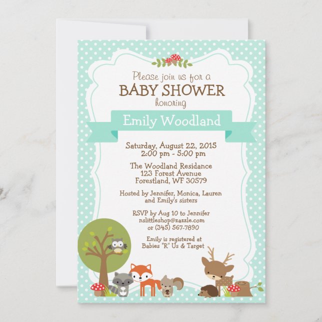 Invitación de Baby Shower de Woodland Forest (Anverso)