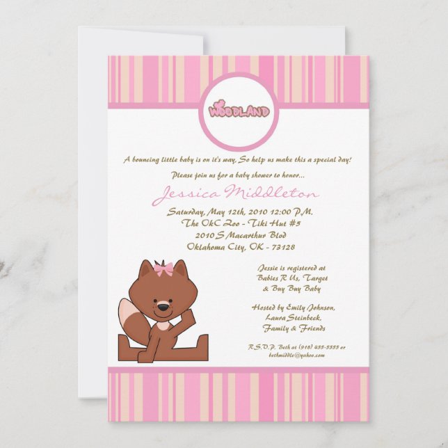 Invitación de Baby Shower de Woodland Fox, Chica R (Anverso)