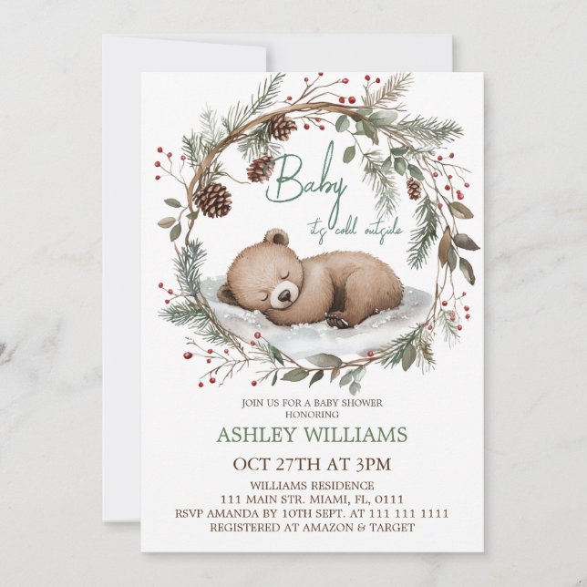 Invitación de Baby Shower de Woodland Minimal Bear (Anverso)