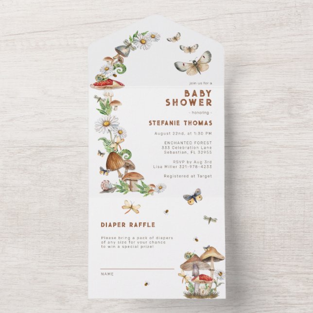 Invitación de Baby Shower de Woodland Mushroom All (Interior)