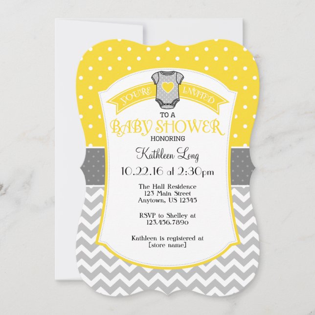 Invitación de Baby Shower de Yellow Gray Polka Dot (Anverso)