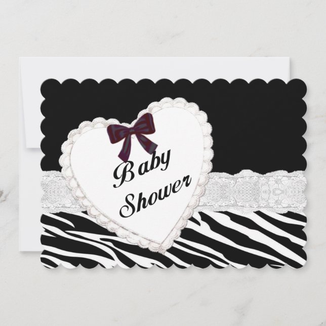 Invitación de Baby Shower de Zebra Lace Heart (Anverso)