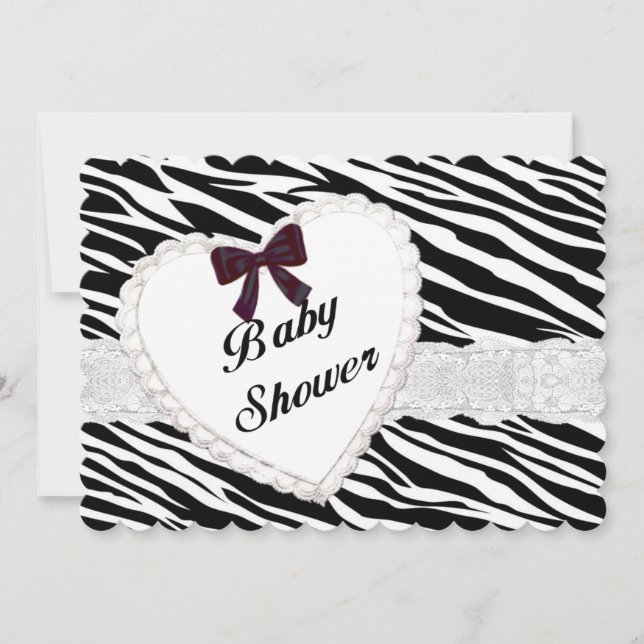 Invitación de Baby Shower de Zebra Lace Heart (Anverso)