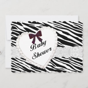 Invitación de Baby Shower de Zebra Lace Heart