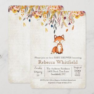 Invitación de Baby Shower de zorro con hojas de ot