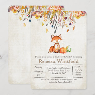 Invitación de Baby Shower de zorro con hojas de ot