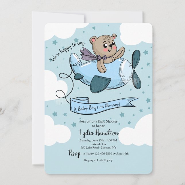 Invitación de Baby Shower del aeroplano (Anverso)
