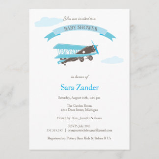 Invitación de Baby Shower del aeroplano - azul y