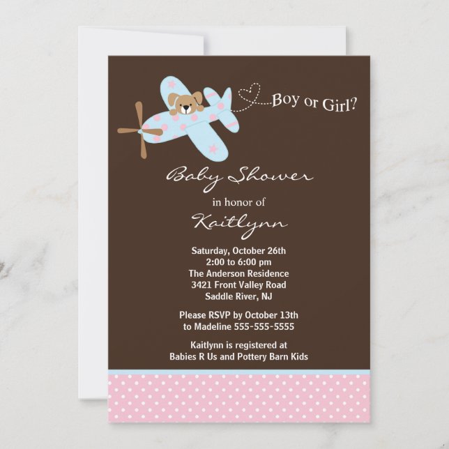 Invitación de Baby Shower del aeroplano del (Anverso)