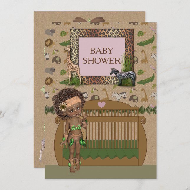 Invitación de Baby Shower del africano (Anverso / Reverso)