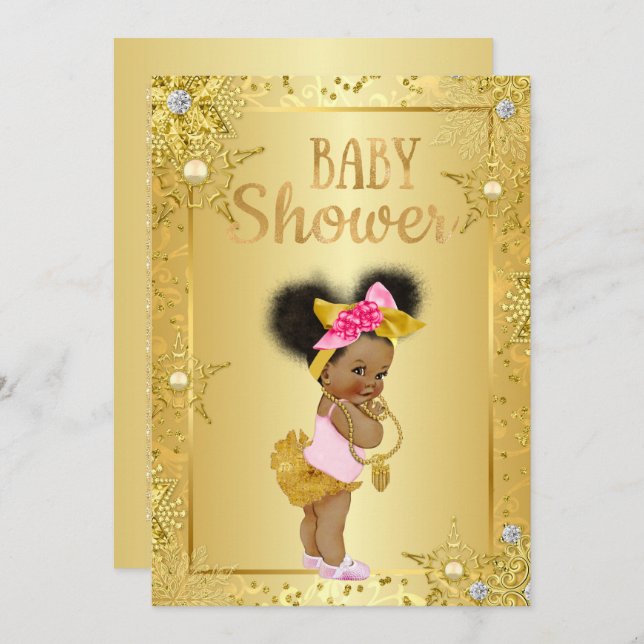 Invitación de Baby Shower del afroamericano (Anverso / Reverso)