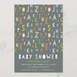 Invitación de Baby Shower del alfabeto de ABC