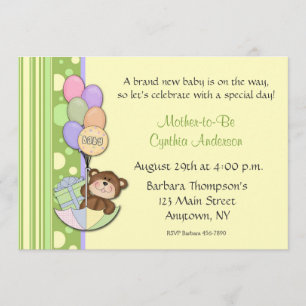 Invitación de Baby Shower del amarillo del oso de