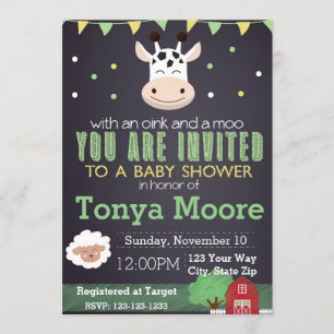 Invitación de Baby Shower del animal del campo
