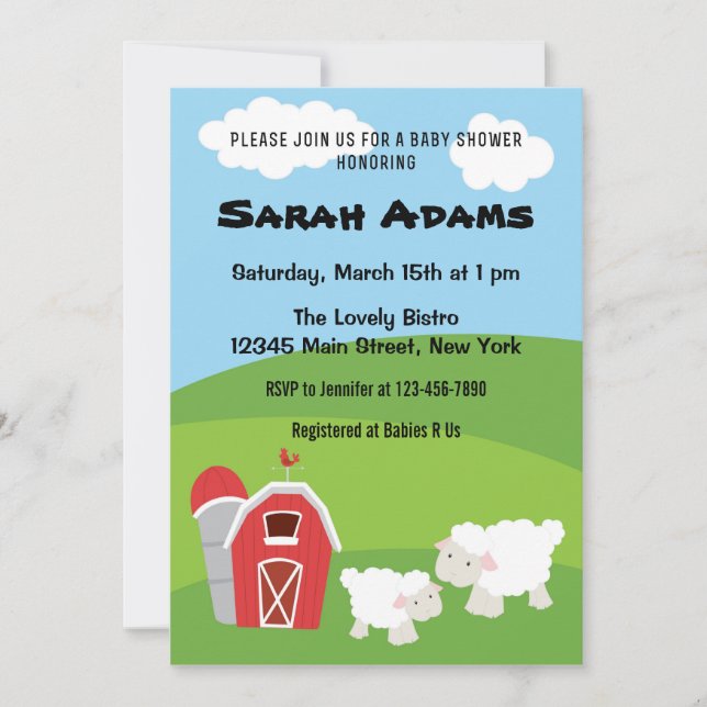 Invitación de Baby Shower del animal del campo (Anverso)