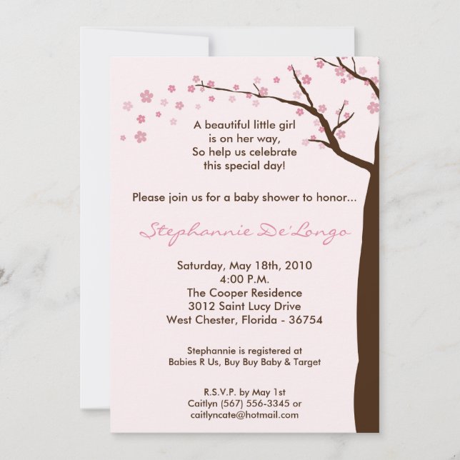 invitación de Baby Shower del árbol de la flor de (Anverso)