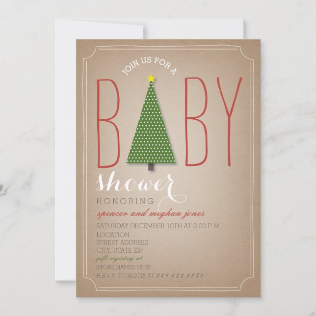 Invitación de Baby Shower del árbol de navidad (Anverso)