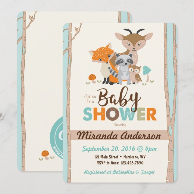 Invitación de Baby Shower del arbolado (Anverso / Reverso)
