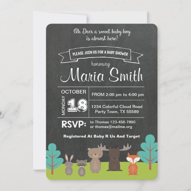 Invitación de Baby Shower del arbolado (Anverso)