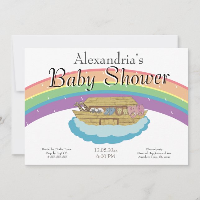 Invitación de Baby Shower del Arca de Noé con Arco (Anverso)