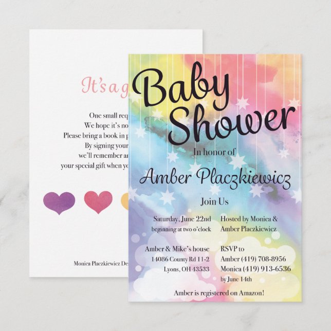 Invitación de Baby Shower del arco iris (Anverso / Reverso)