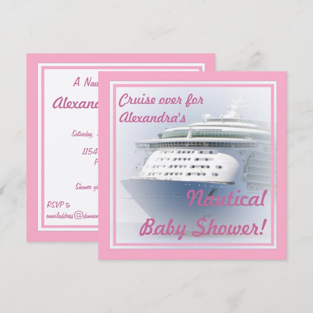 Invitación de Baby Shower del barco de cruceros (Anverso / Reverso)