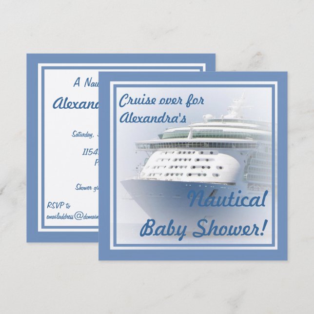 Invitación de Baby Shower del barco de cruceros (Anverso / Reverso)