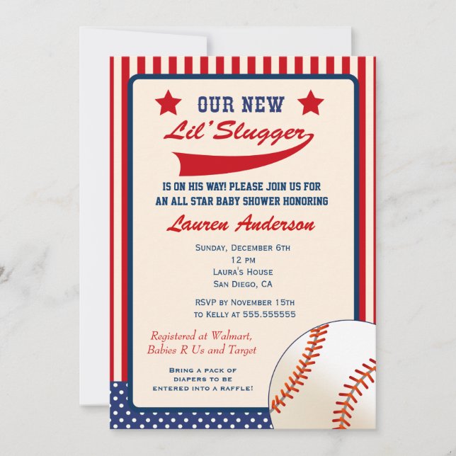 Invitación de Baby Shower del béisbol (Anverso)