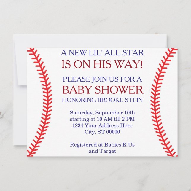 Invitación de Baby Shower del béisbol (Anverso)