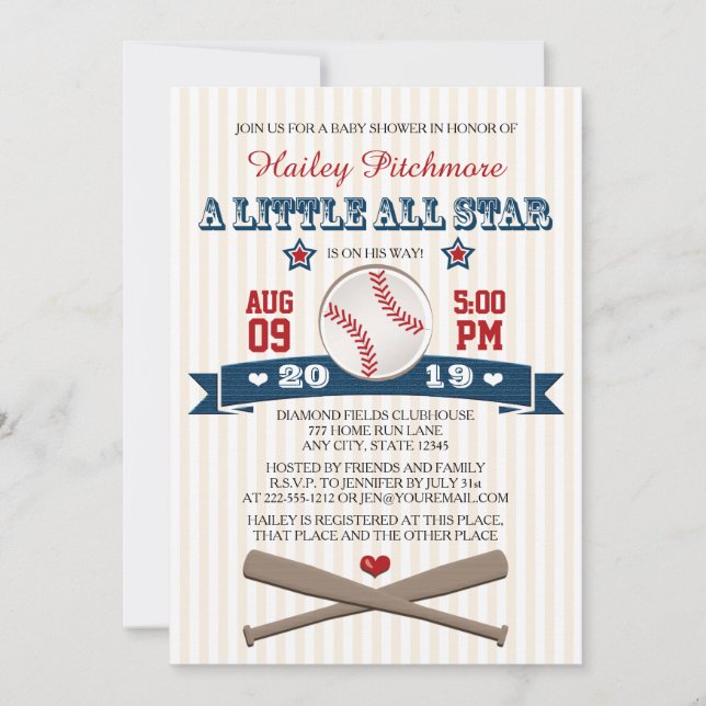 INVITACIÓN DE BABY SHOWER DEL BÉISBOL DE ALL STAR (Anverso)