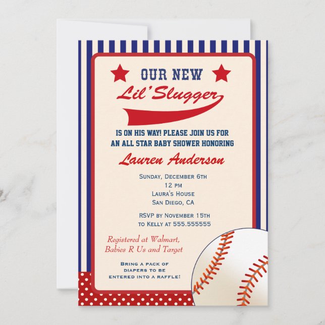 Invitación de Baby Shower del béisbol del vintage (Anverso)