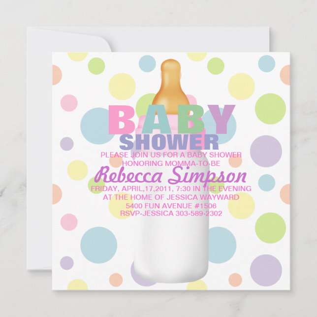 Invitación de Baby Shower del biberón y de los (Anverso)