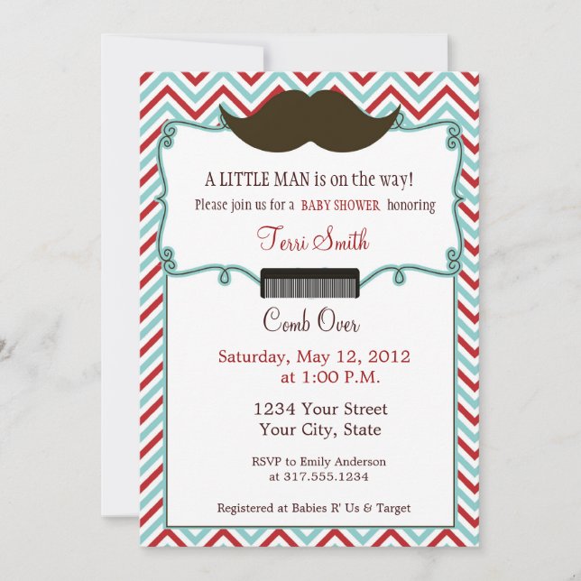 Invitación de Baby Shower del bigote para el (Anverso)