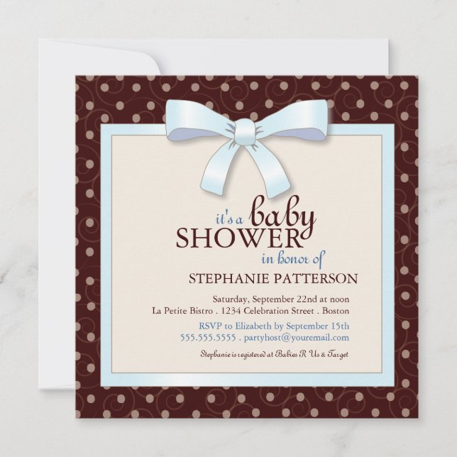 Invitación de Baby Shower del Blue Bow Polka Dot B (Anverso)