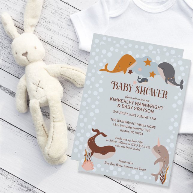Invitación de Baby Shower del Boho Celestial Whale (Subido por el creador)