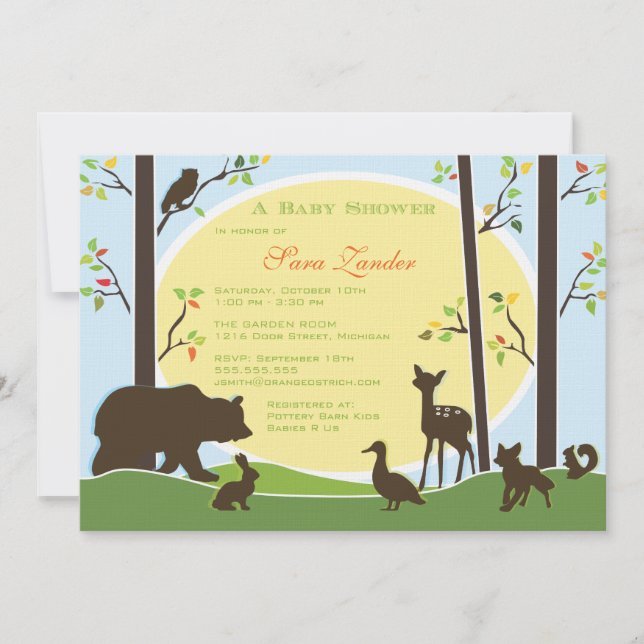 Invitación de baby shower del bosque (Anverso)
