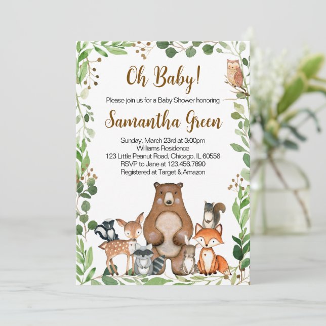 Invitación de Baby Shower del Bosque (Anverso de pie)