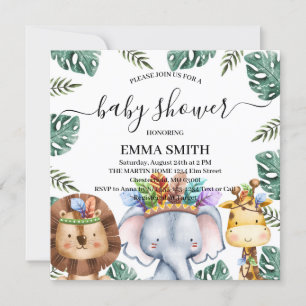 Invitación de Baby Shower del Bosque de Animales d