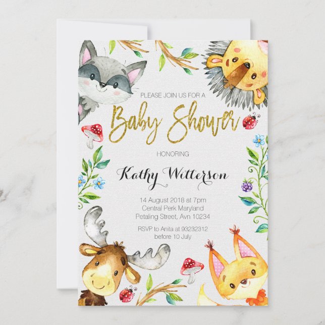 Invitación de Baby Shower del bosque del arbolado (Anverso)