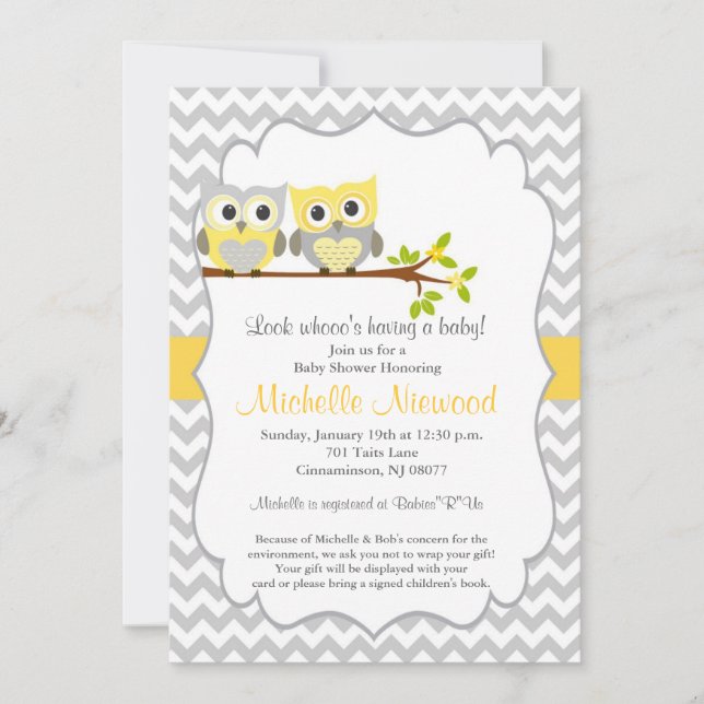 Invitación de Baby Shower del búho (Anverso)