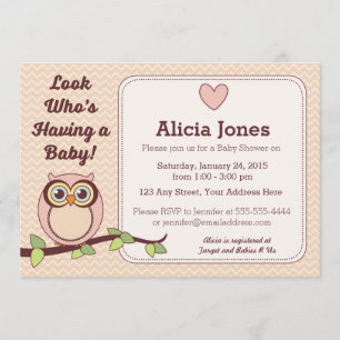 Invitación de Baby Shower del búho (chica)