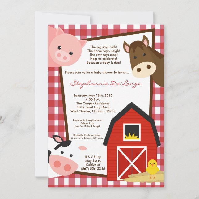 invitación de Baby Shower del caballo de la vaca (Anverso)