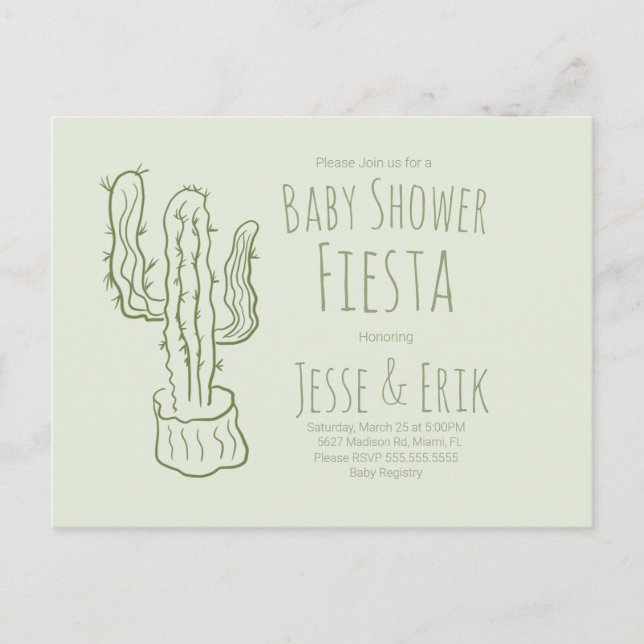 Invitación de Baby Shower del Cactus Saguaro Dibuj (Anverso)