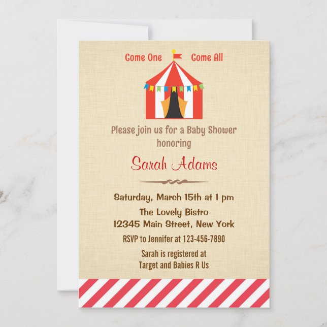 Invitación de Baby Shower del carnaval rústica (Anverso)